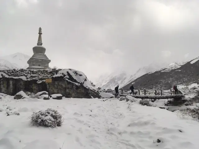 Snow capped mountain view from the way to Kyanjin Gompa